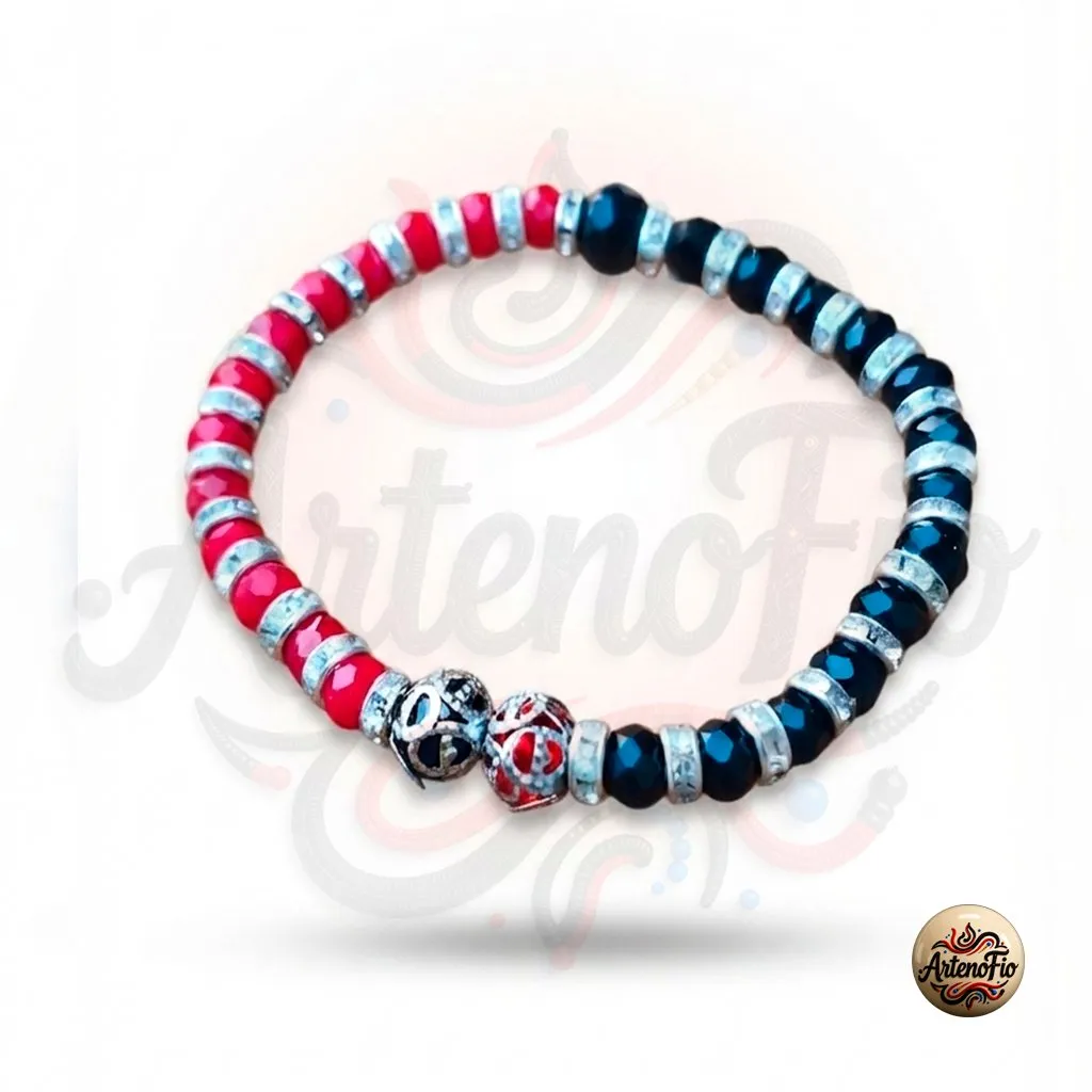 Pulseira Artesanal Pombagira em Cristais Vermelhos e Pretos