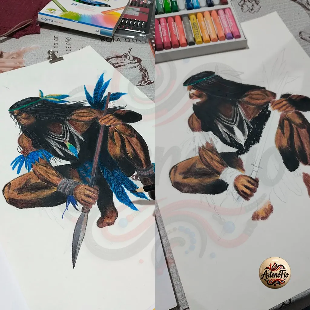 Quadro de Caboclo Pintado a Mao