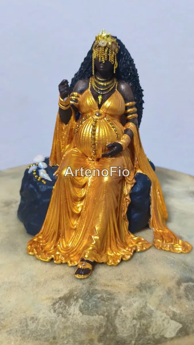 Imagem Oxum Grávida 15 cm 3D Pintada à Mão Orixá